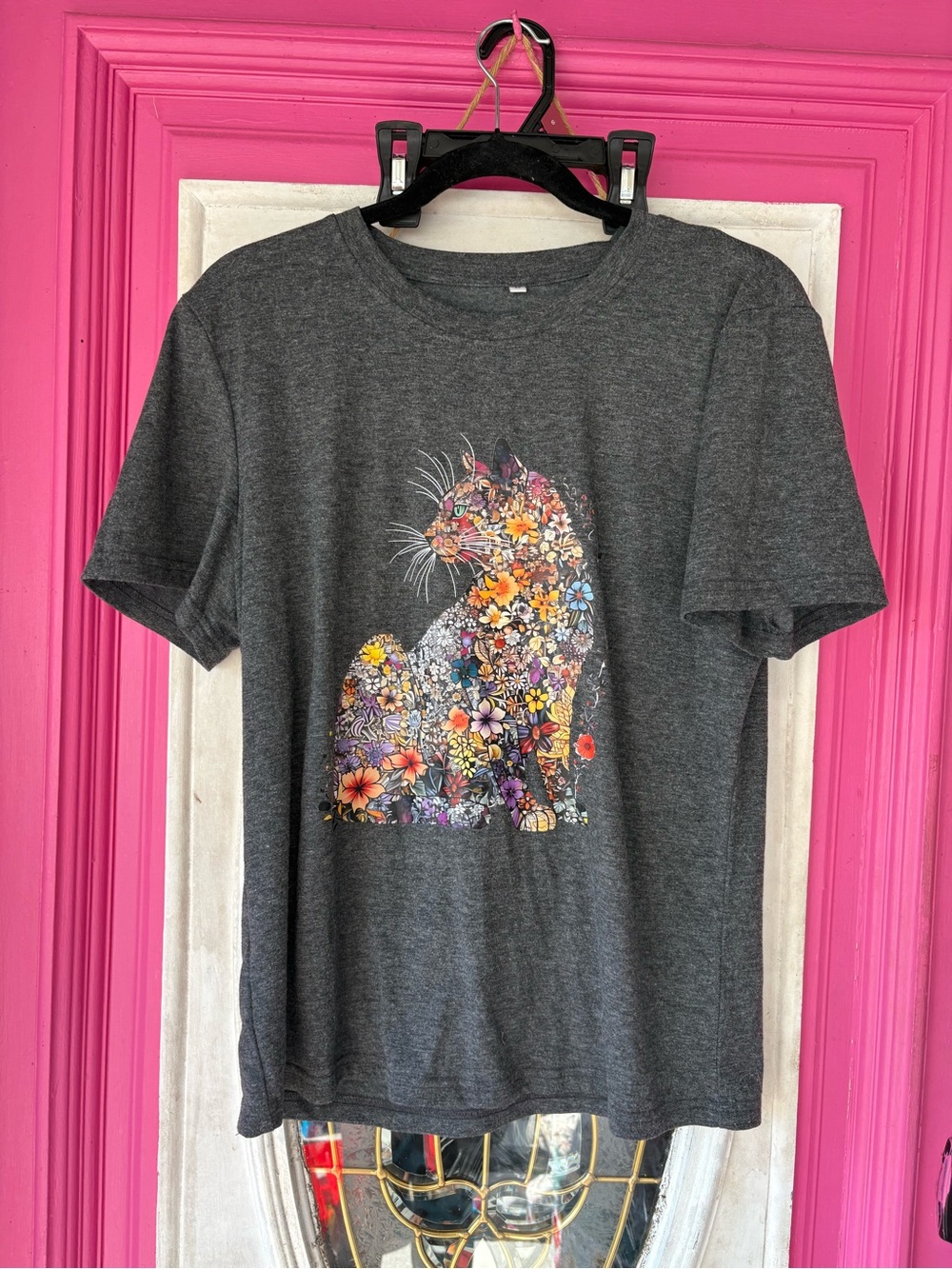 Gray Floral Cat Graphic T-Shirt for Small Pets Fans